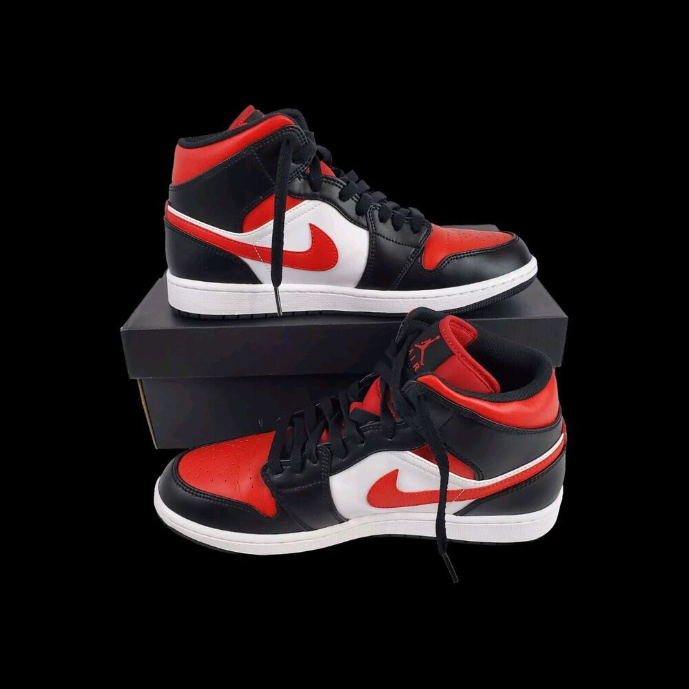 Air Jordan 1 Mid Shoes "Bred Toe" Black Fire Red White 554724-079 Men's Athletic